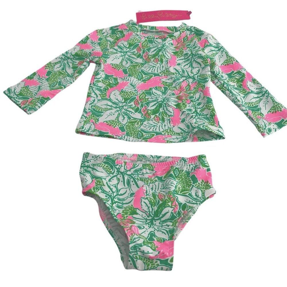 Lilly Pulitzer Bikini‎ Girls Size 2 Botanical Green Just Wing it Rashguard Set